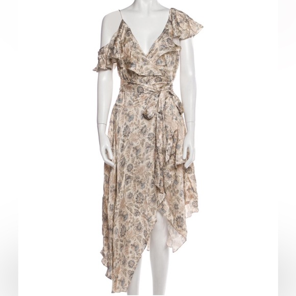 zimmermann ruffled silk satin wrap dress ZIMMERMANN Ruffled Asymmetric Silk-Satin Wrap